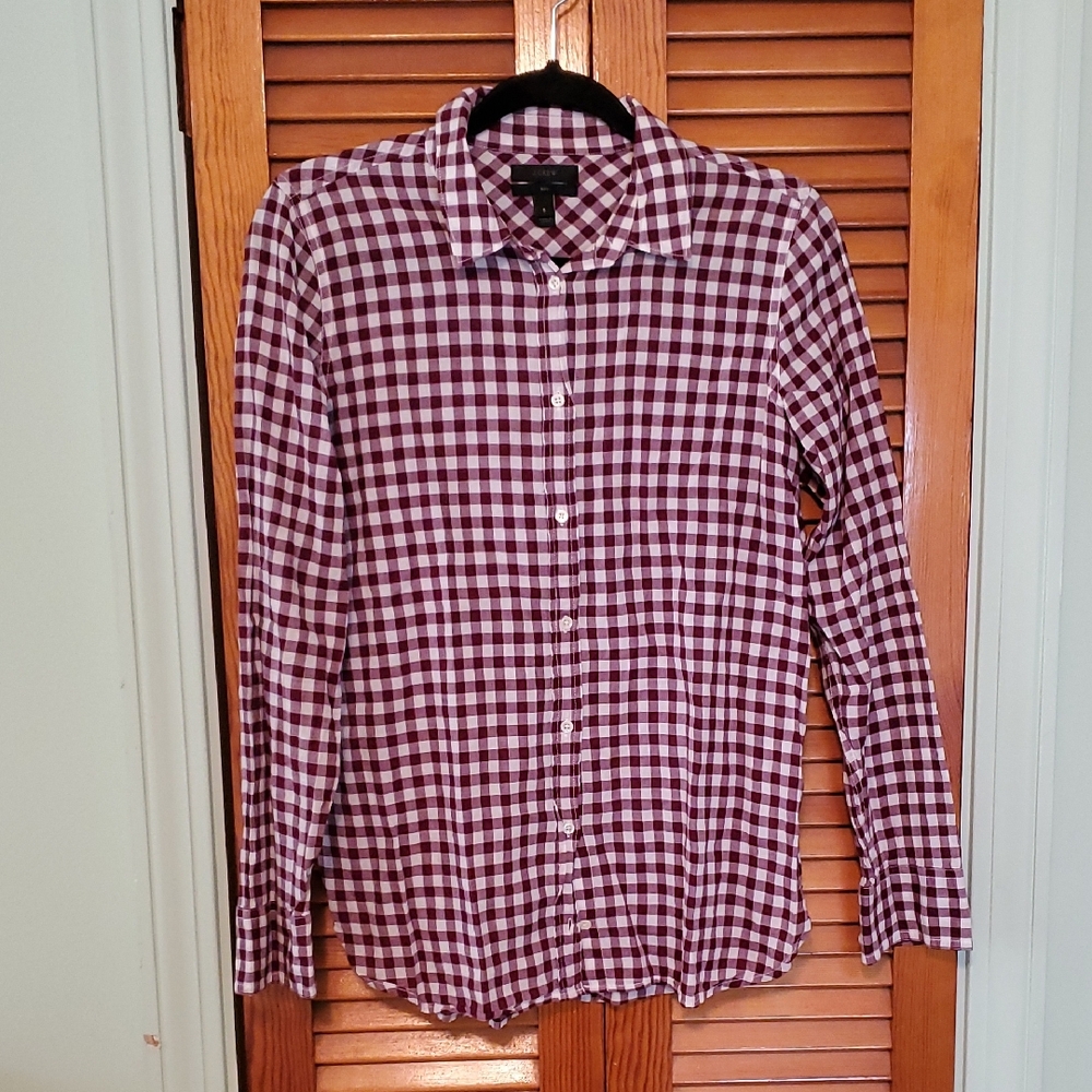 J. Crew Burgundy and White Checkered Button Down Shirt
